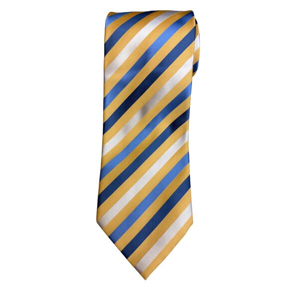 Geoffrey Beene Men’s100% Silk Tie Blue Yellow Striped Vanderbilt Wardrobe - Picture 2 of 7